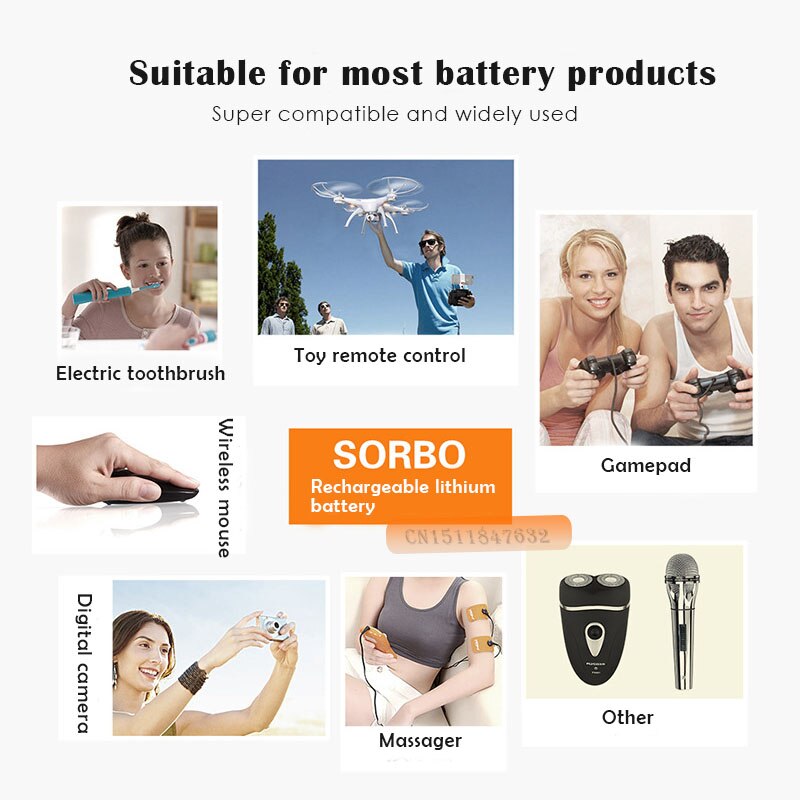 2 STUKS SORBO 1.5V 1200mAh USB Oplaadbare 1 Uur Snel Opladen AA Li-po Batterij