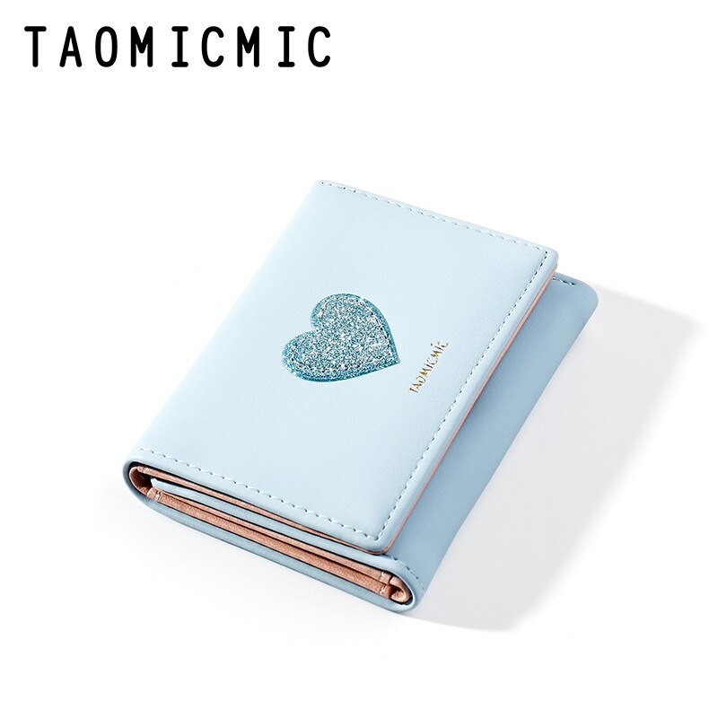 Cute Women Wallets Love Pattern Sequin Mini Wallet Women Short Three Tiered Folding Wallet Clutch Bag Lady Coin Purse: Blue