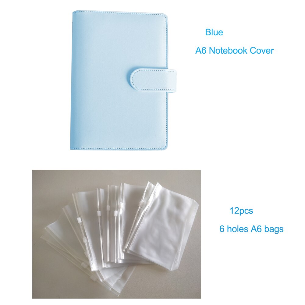 PU pelle Macaron A6 copertina per Notebook Budget raccoglitore ufficio scuola Agenda settimanale personale Agenda organizzatore: blue with 12 A6 bags