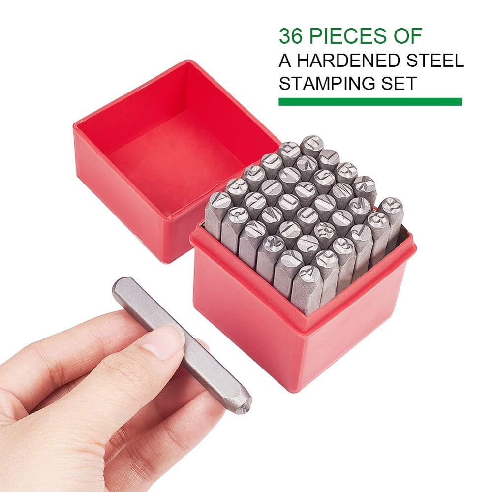 36pcs/Box Iron Metal Seal Stamps Set Including Letter A~Z Number 0~8 and Ampersand & Black Metal Steel Tag Pendant Stamping Tool