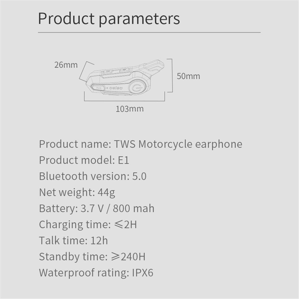 Bluetooth 5.0 Motorcycle Helmet Intercom 2 Front and Rear Seats 50M Talking Universal Pairing Waterproof Interphone Headset