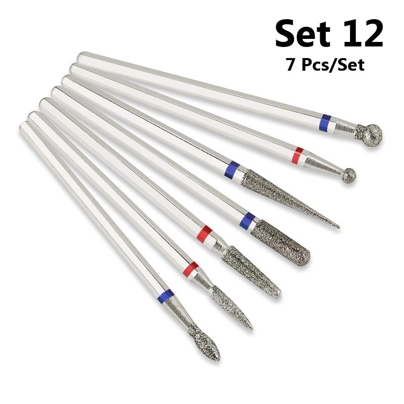 7 Pcs/Set Carbite Nail Grinding Head Nail Drill Bit Ceramic Mill Machine Set Cutter For Pedicure Electric Nail Files: Set 12