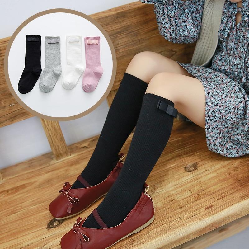 Toddler Bow Knee High Socks Cotton Solid Color Children Girl Boy Socks Infant Baby Long Ruffles Knee Socks Kids Leg Warmers