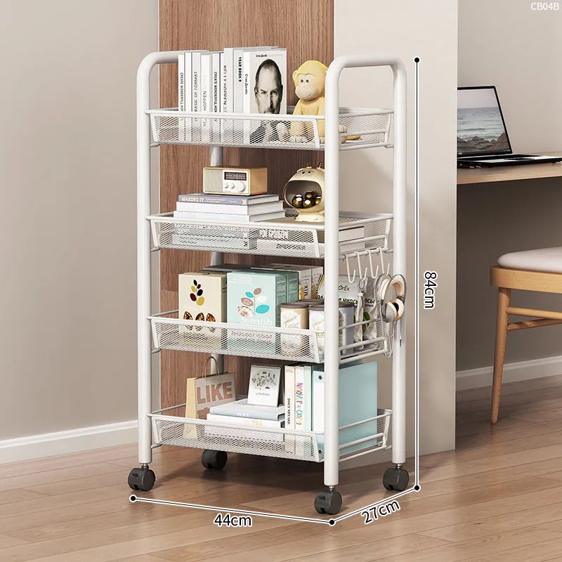 Hjemmevogn oppbevaringsstativ stue jernorganisator hylle flerlags baderomsoppbevaring multifunksjonell tralle med hjul: Rød