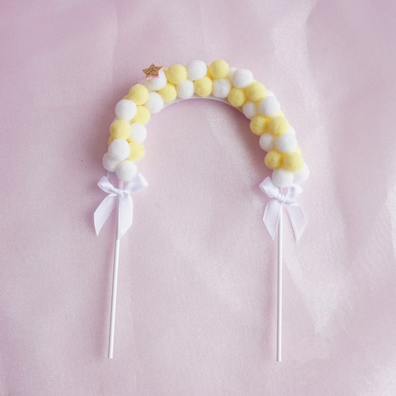 Banderas coloridas para decoración de tartas, bola peluda, adornos para magdalenas de boda y cumpleaños, decoración para tarta para de bienvenida al bebé, bricolaje: S / Gris claro