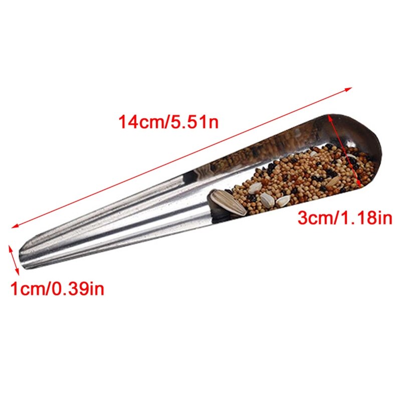 Bird Pointed Seed Dispenser Feeding Spoon Stainless Steel Parrot Feeder Seed Container for Bird Peony Cockatiel Feeding