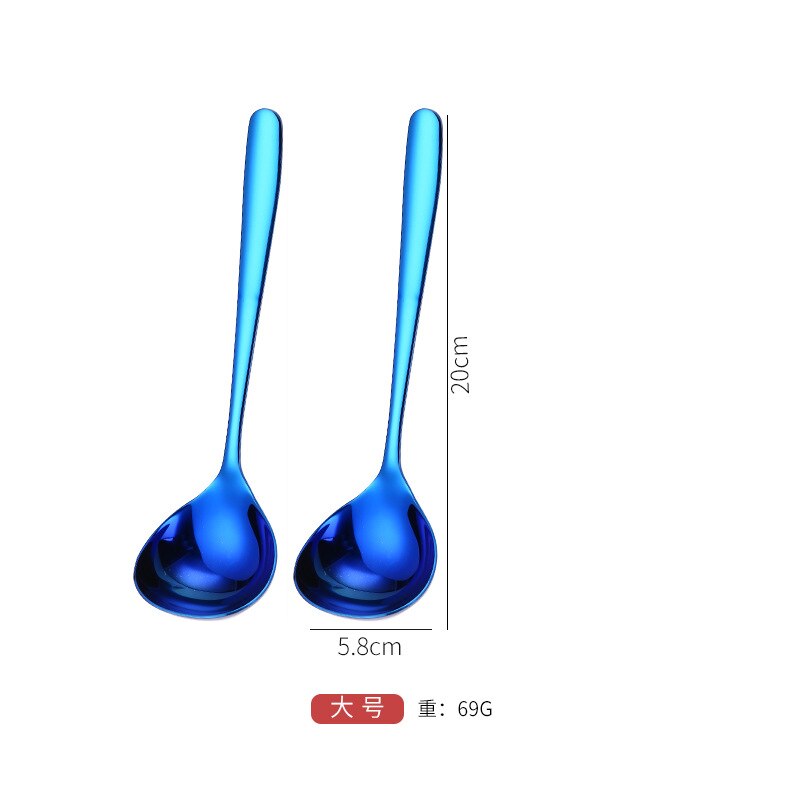 2pcs set, colorful stainless steel soup spoon for dinner serving, long handle ladle, korean noodle spoon, kitchen spoon cooking: Blue 2pcs