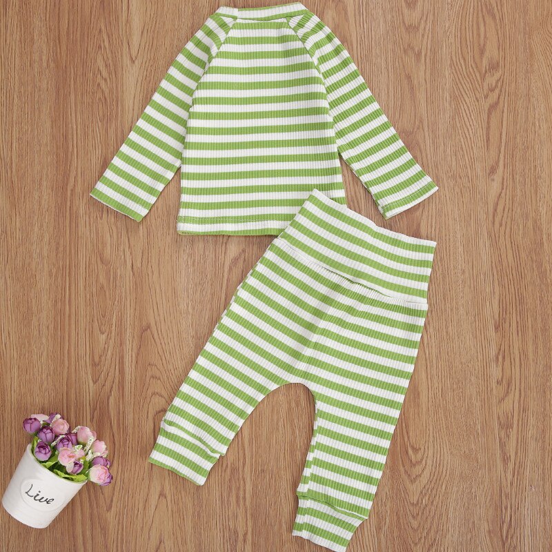 Lente Herfst Pasgeboren Baby 2-Delige Outfit Set Lange Mouwen Gestreepte Top En Broek Set Kids Baby Pyjama Set