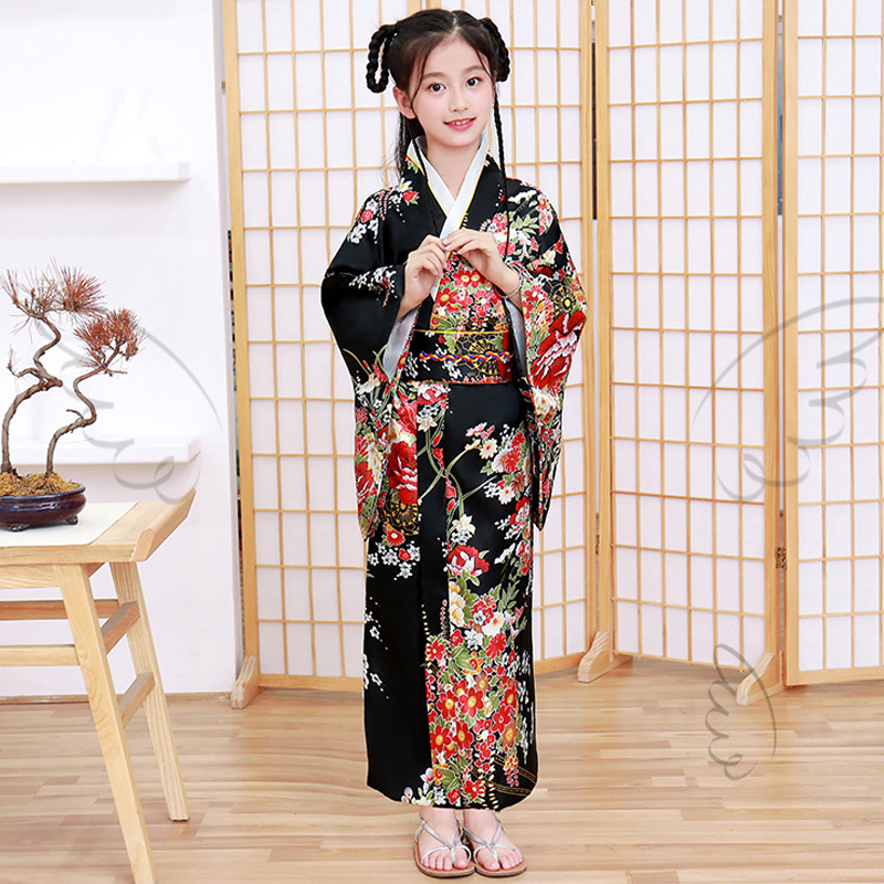 Mädchen Kind Japan Kimono Kleid Traditioneller Haori Yukata Bademantel Satin Luxus Orientalischer Bademantel mit Obi Kinder Cosplay Kleid: S / Lila