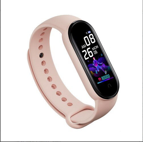 M5 Smart Armband Bluetooth Sport Fitness Tracker Hartslagmeter IP67 Waterdichte Vrouwen Mannen Horloge Slimme Band: Roze
