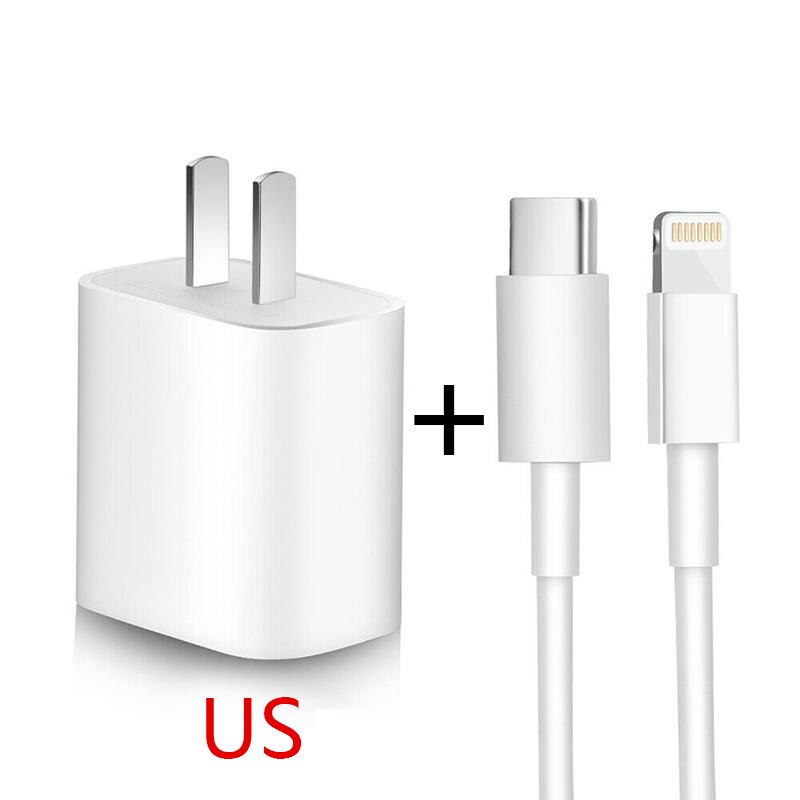 PD Fast Charging 18W 9V/2A USB-C Type-C for Lightning Cable Charger Adapter For iPhone 11 12 Pro Max se iPad Mini Pro Air: cable with US