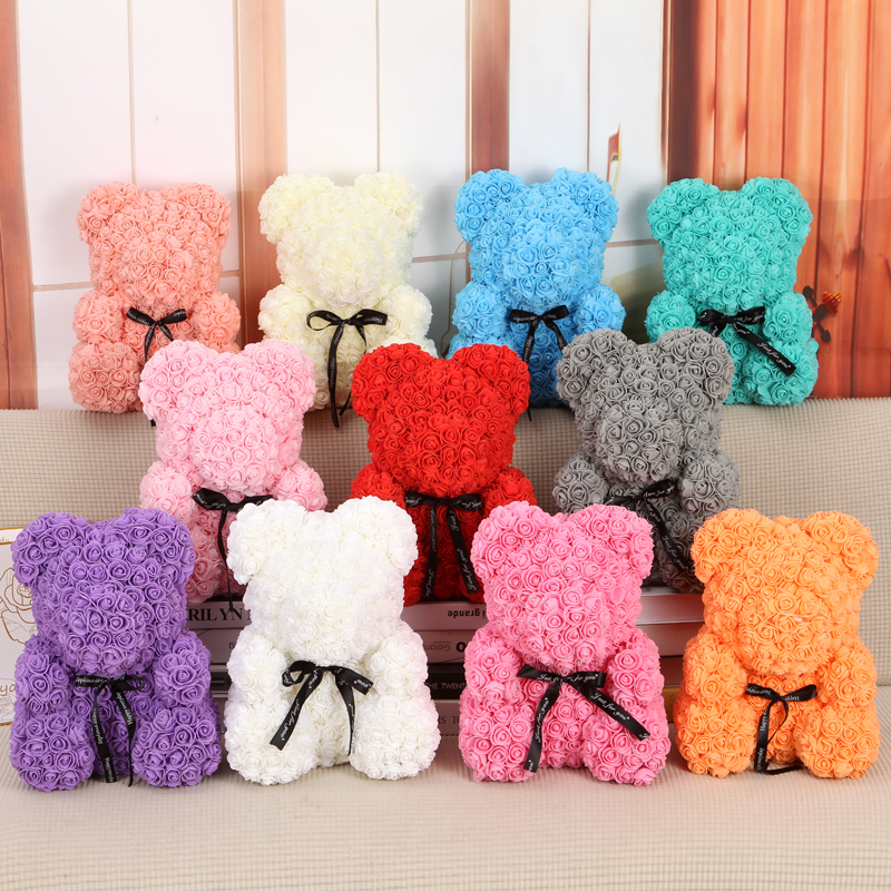 Ourson en roses artificielles bon marché de 40cm, mousse en plastique, ours en peluche Rose, petite amie, de saint-valentin, décoration de fête d'anniversaire