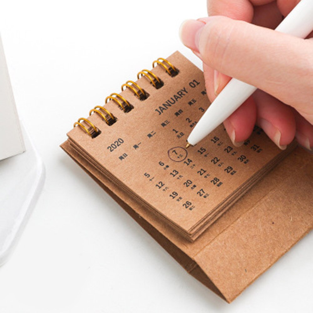 År mini desk kalender simpel desk coil notesblok kraftpapir kalender daglige planer 99