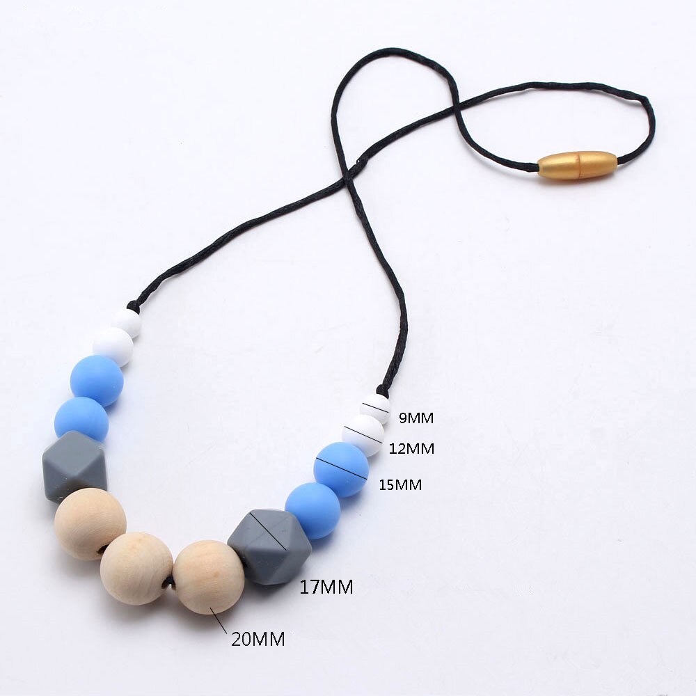 chewable silicone+original wood beads necklace baby teething teether holder toy diy teething necklace for mom no BPA