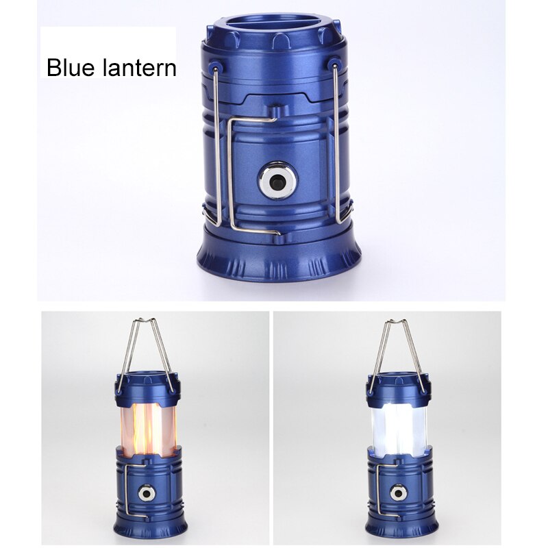 3 in 1 bærbar solcelle camping telt lys flamme lampe lanterne lommelygte udtrækkelig nødbelysning camping lys lanterne: Sol-blå