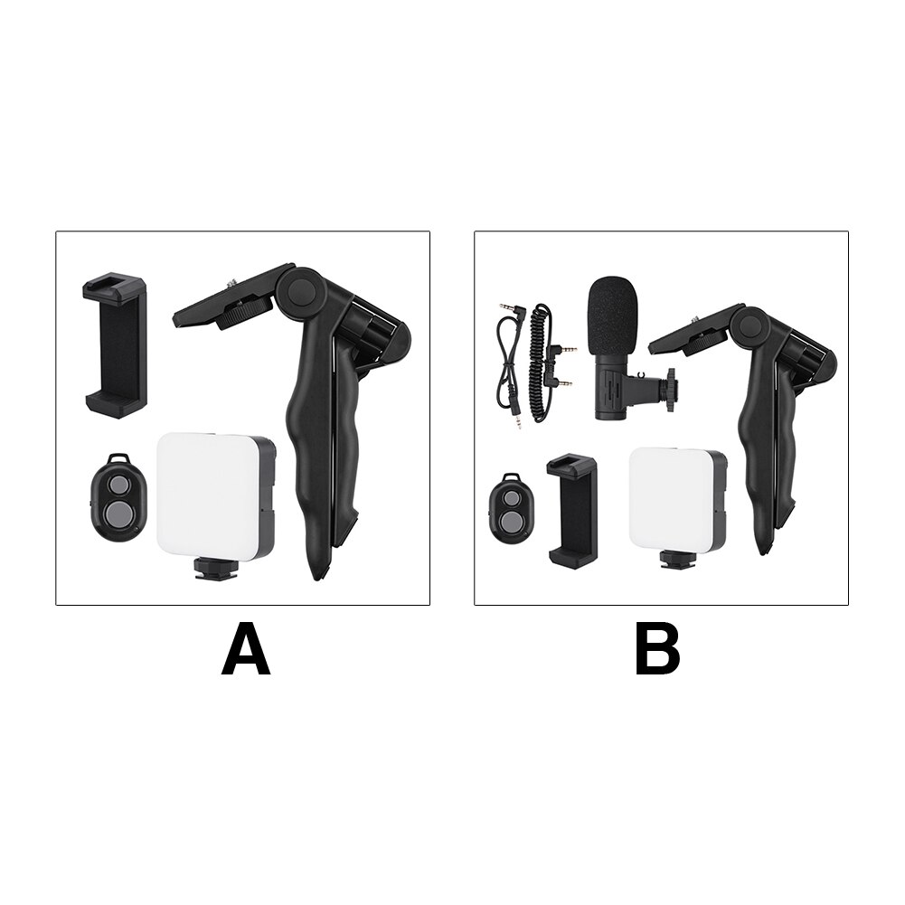Video With Tripod Recording Equipment Live Mini Microphone ABS Portable Adjustable Light Holder Black Smartphone Vlogging Kit
