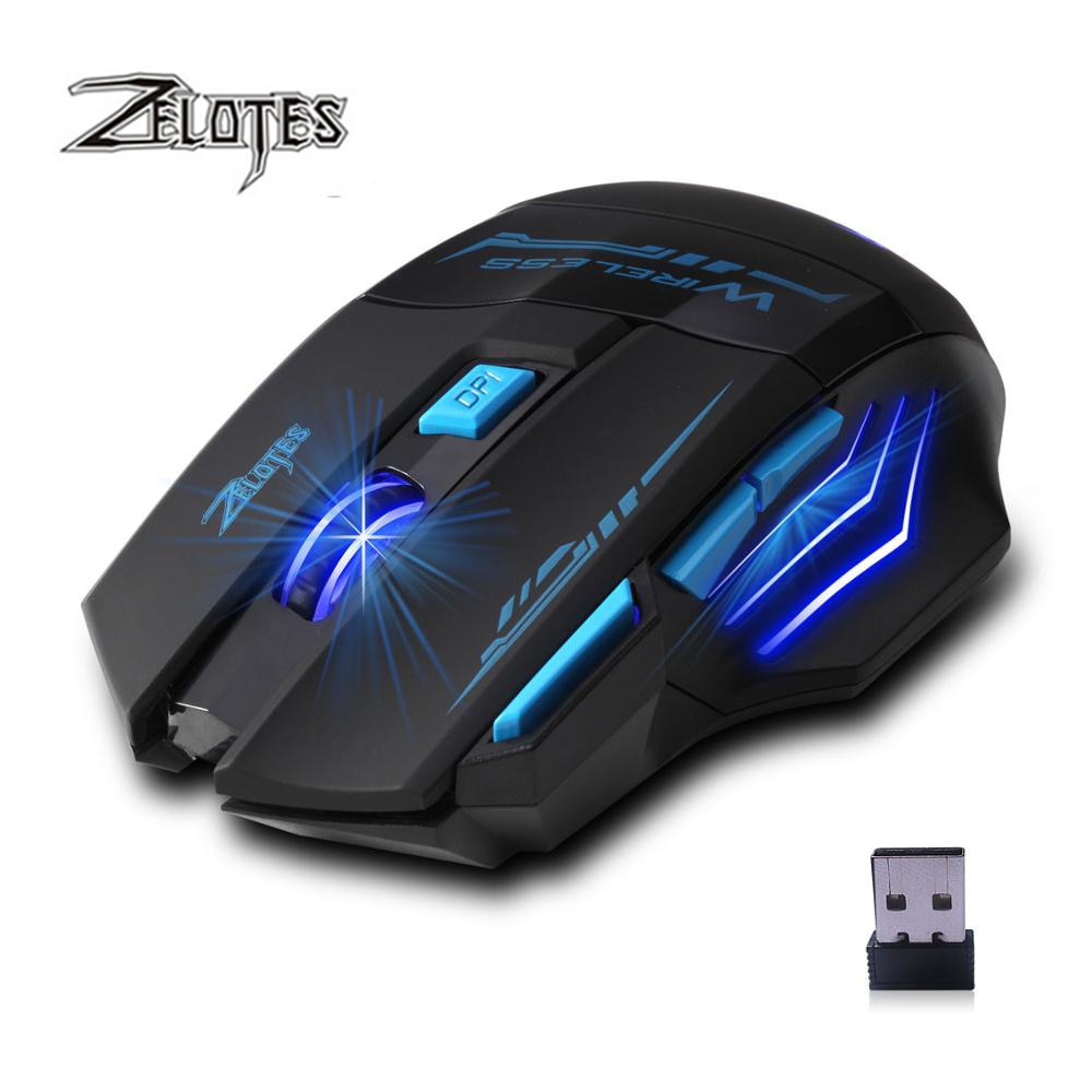 ZELOTES F14 2400 DPI 7 botones LED ratón óptico ordenador inalámbrico 2,4G ratón inalámbrico Gaming respiración luces para PC portátil