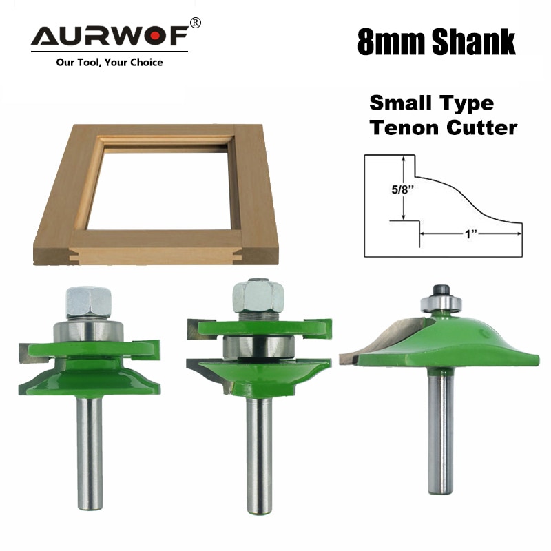 8Mm Schacht 3Pcs Deur Panel Kast Tenon Router Bit Kast Rail & Stile Set Panel Raiser Ogief Frezen cutter Voor Hout MC02033