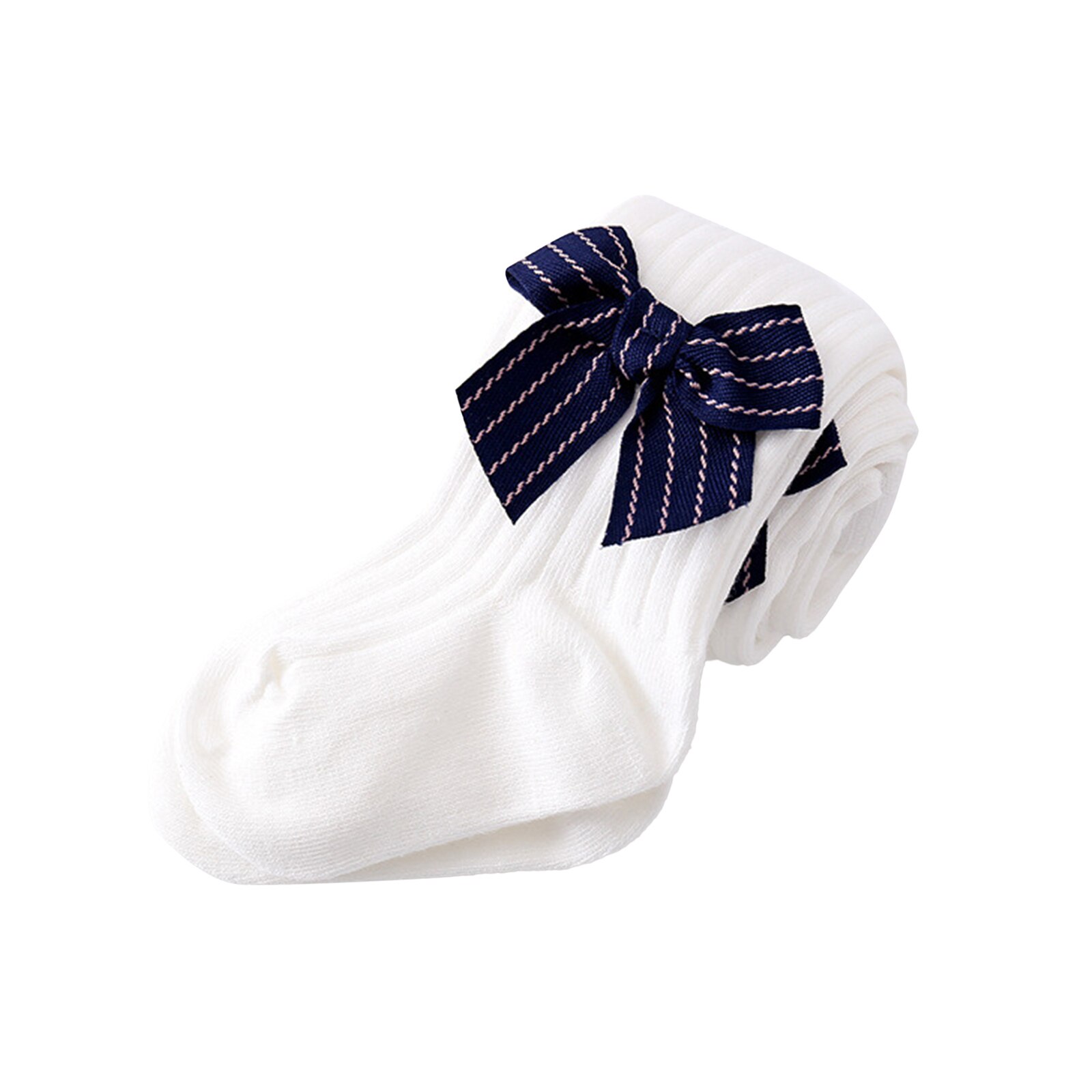 Collants côtelés à nœud papillon pour enfants filles de 0 à 24M, solides et élégants, à la: White / 6-12Months