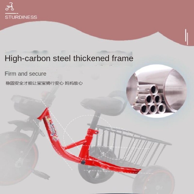 LazyChild Children&#39;s Tricycle Bicycle 2--6 Years Old Baby Bike Baby Carriage Toy Car With Music Light High Carbon Steel Frame