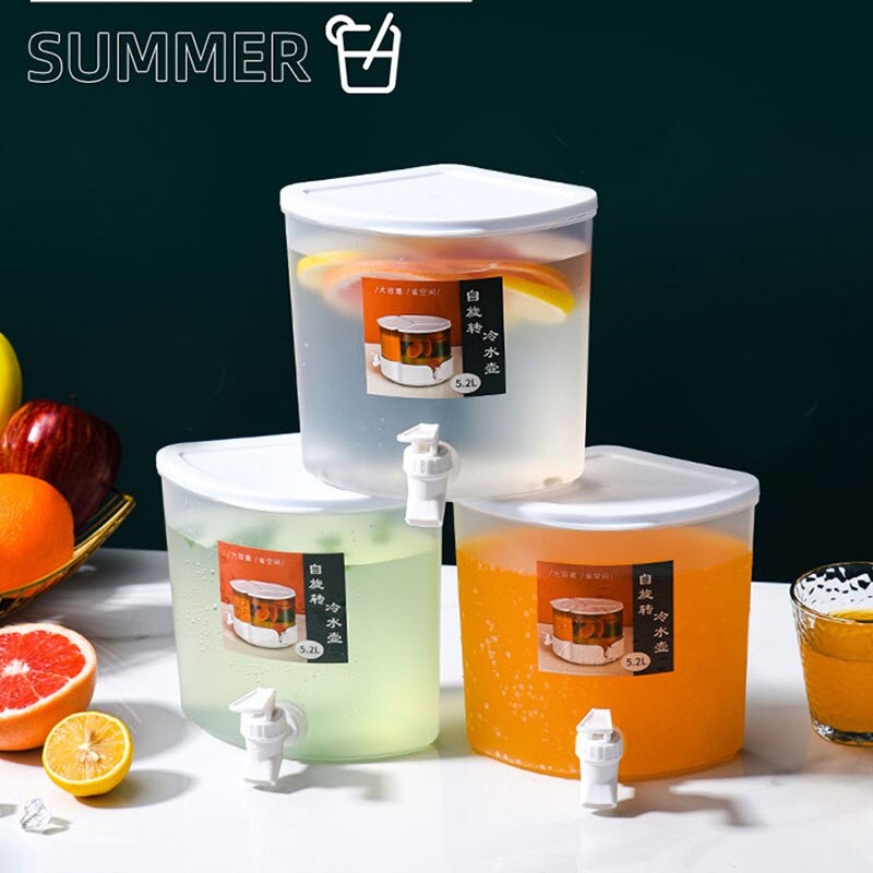 Rotating Jug Refrigerator Refrigerated Juice Jar With Faucet Cold Water Pitcher Large Capacity 5.2L Home Cold Water Bucket Jugs