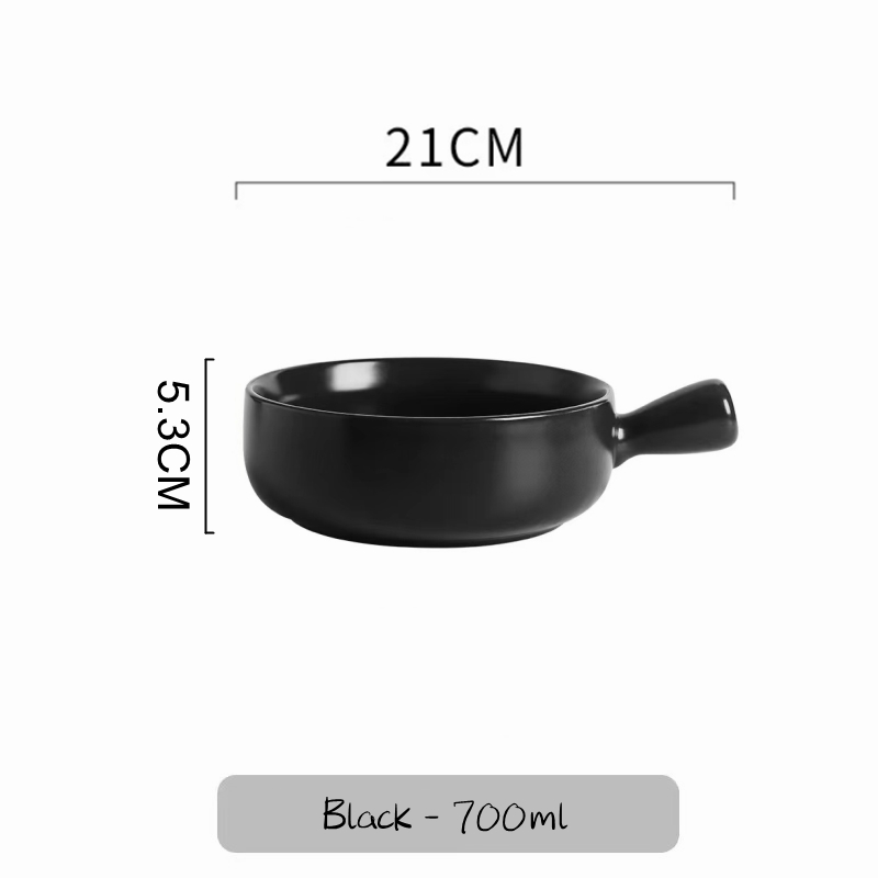 Nordic Ceramic Salad Bowl Single Handle Breakfast Cereal Fruit Bowl Solid Color Dessert Soup Noodle Bowl Microwave Oven Special: black