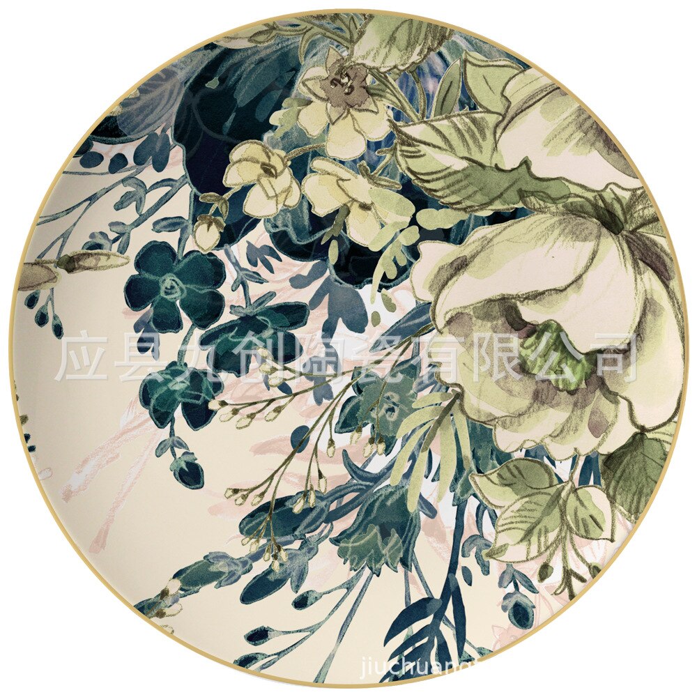 Chinese Keramische Plaat Creatieve Retro Bloem Westerse Voedsel Phnom Penh Plaat Westerse Voedsel Gebak Plaat Bestek Goud Bestek Set: 6.5 inches