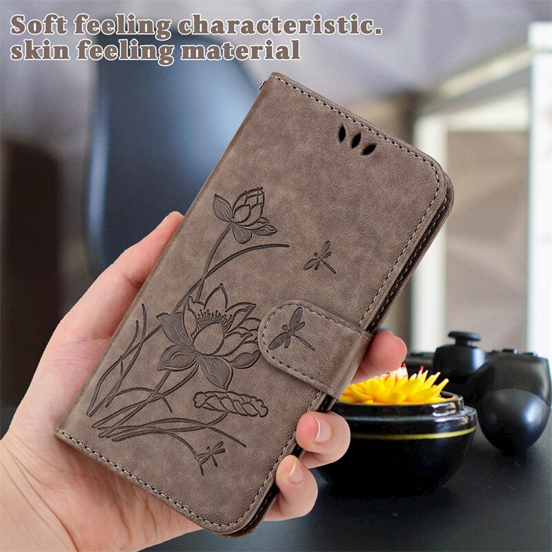 Do Samsung Galaxy S22 Ultra 5G SM-S908U1 Etui na portfel Etui na książki do Samsung s22 s 22 ultra plus tłoczona torba na lotos: S22 Ultra / GRAY