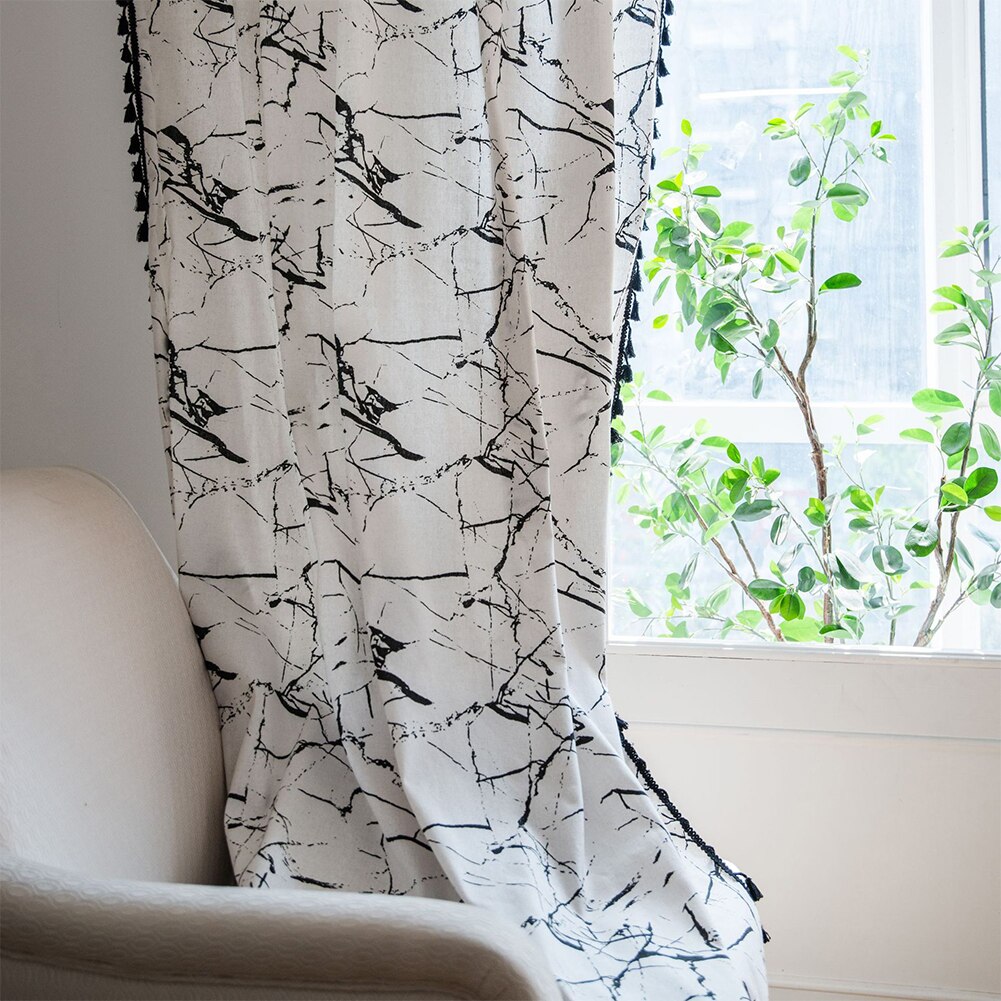 2pcs Living Room Extra Long Window Curtains Marble Tassel Drapes Darkening Semi Shading Hall Blackout Rod Bedroom Cotton Blend