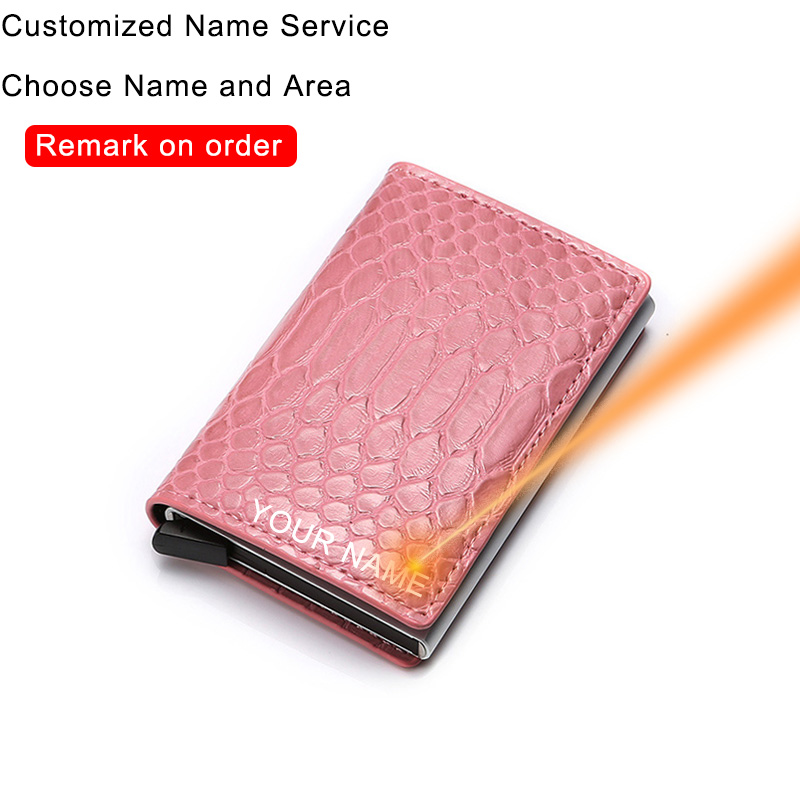 Rfid Women Credit Card Holder Aluminium Metal Wallet Ladies Mini Slim Business ID Card Holder Case Bag Cardholders pass holder: Pink (Customized)