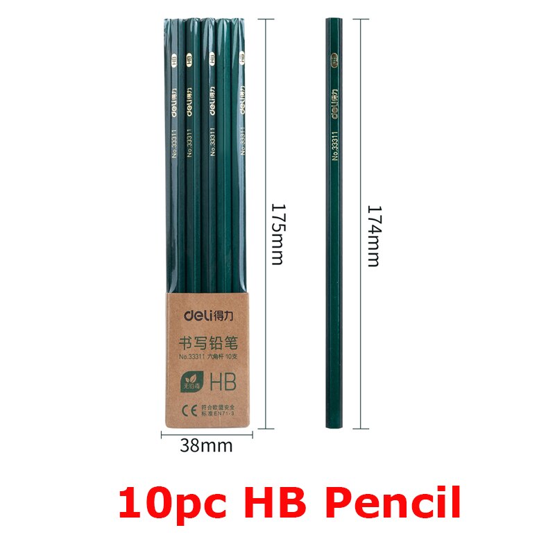 Deli 10pc/Lot Wooden Lead Pencil 2B/HB/2H Lapices Drawing Pencils School Student Pens Art Stationery Supplies with Sharpener: 10pc HB Pen