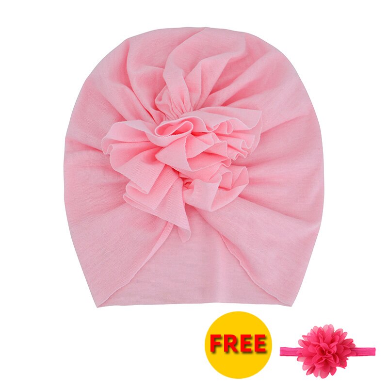 Flor do bebê menina bandana com gorro boné de algodão macio crianças turbante criança faixa de cabelo headbands para meninas acessórios de cabelo do bebê: pink