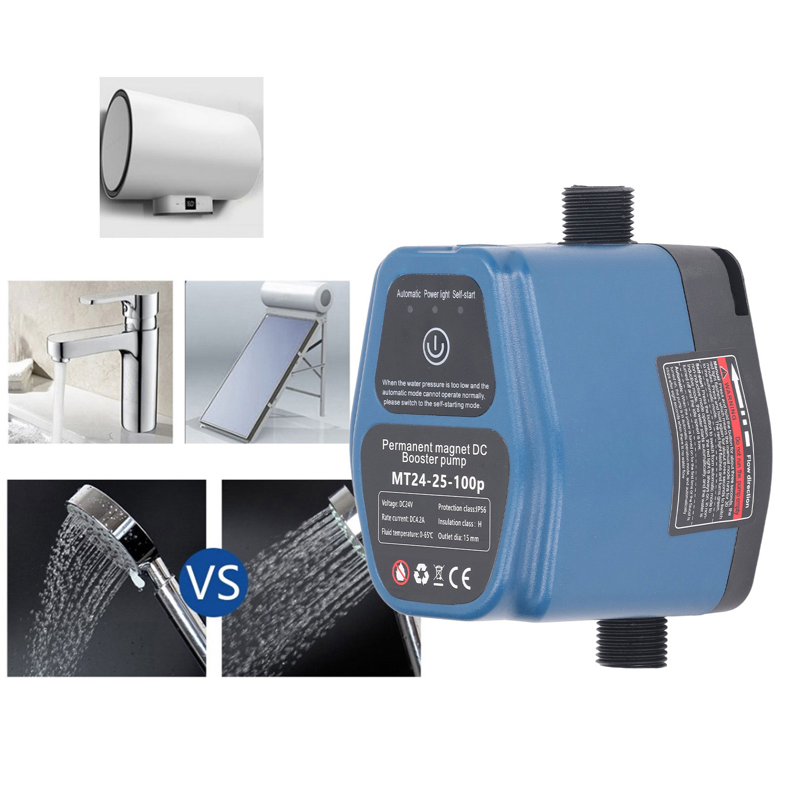 Waterdrukverhogingspomp 100w 24v 25l ip56 intelligente, automatische douchedrukverhogingspomp met sensor