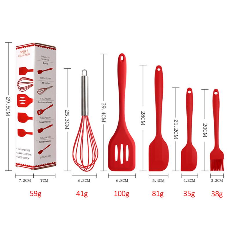 Juego de utensilios de cocina de silicona resistente al calor, 5 uds., utensilios de cocina, utensilios de repostería, espátula, cuchara, accesorios,