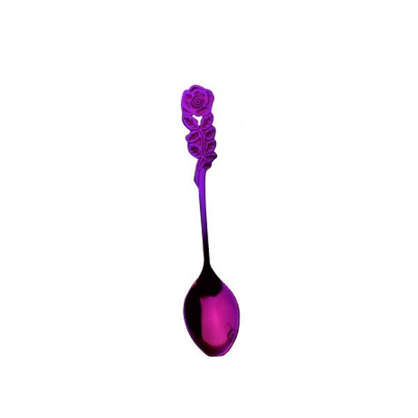 Colorful Handle Spoons Drink Soup Drinking Tools Flatware Kitchen Gadget coffee scoops multi color: purple