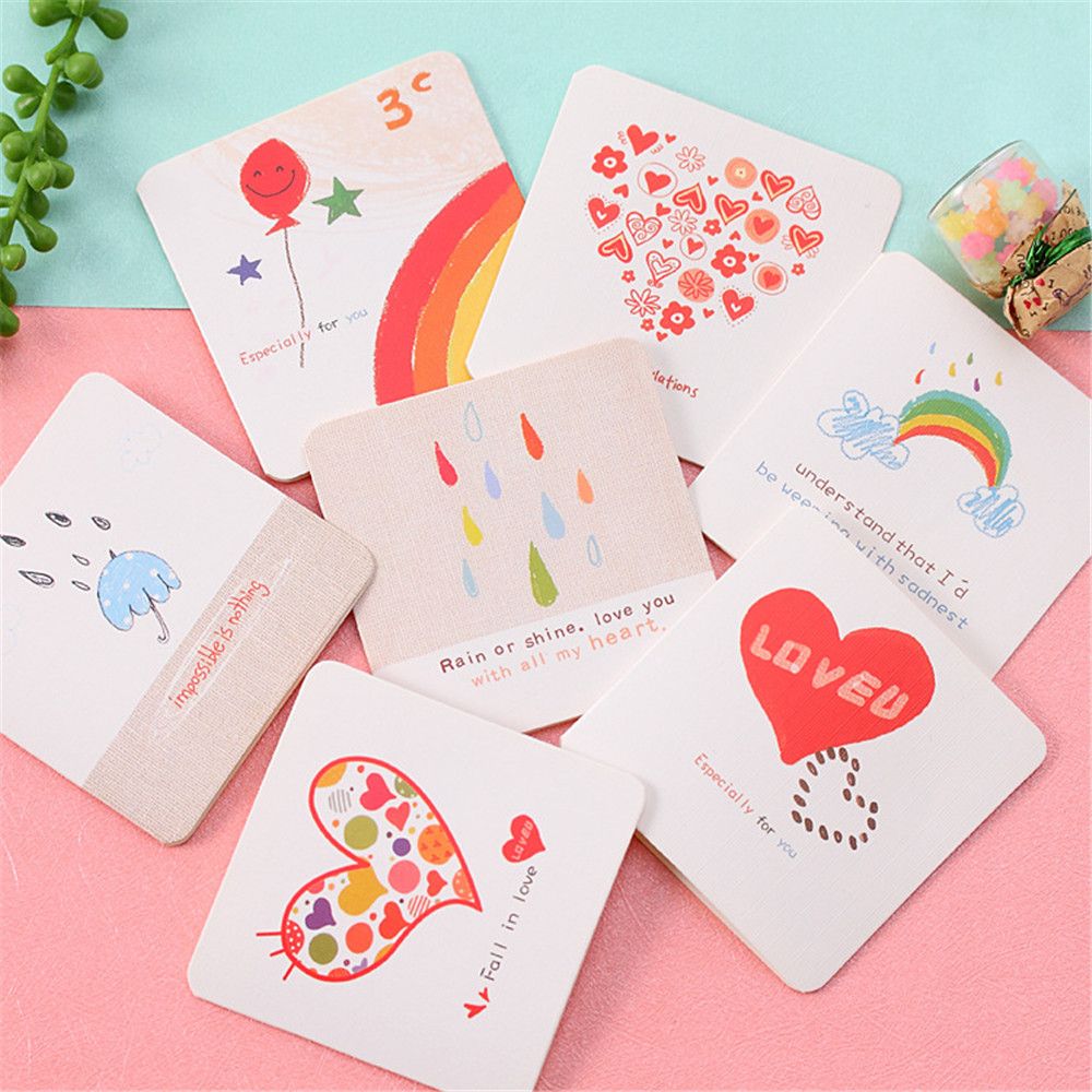 Juego de 10 tarjetas + 10 sobres, Mini tarjeta de felicitación, letra linda de la historieta, juego de papel Kawaii, tarjeta de cumpleaños, tarjeta de papel de escritura