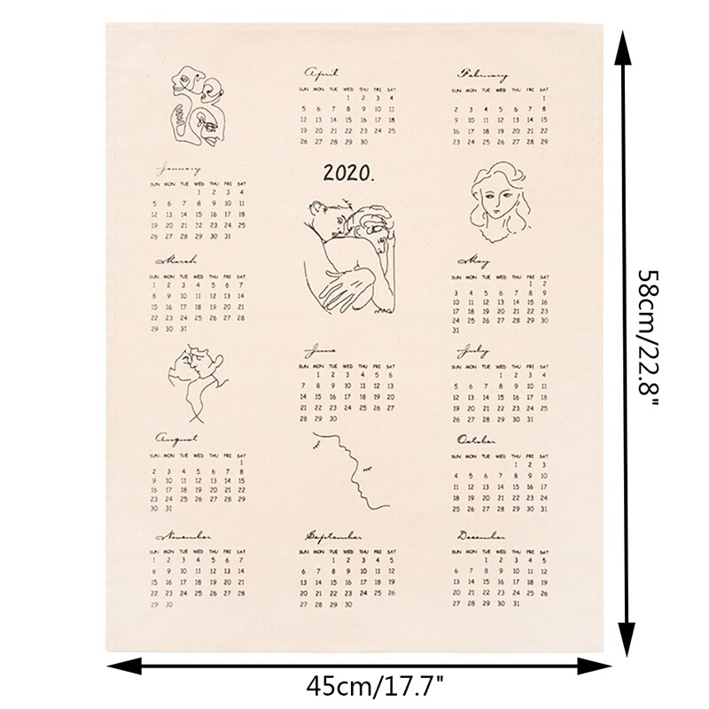Big Size or Calendar Fabric Printed Wall Calendar Yearly Diary Study Planner Advent Calendar Cloth Wall Hanging Decor