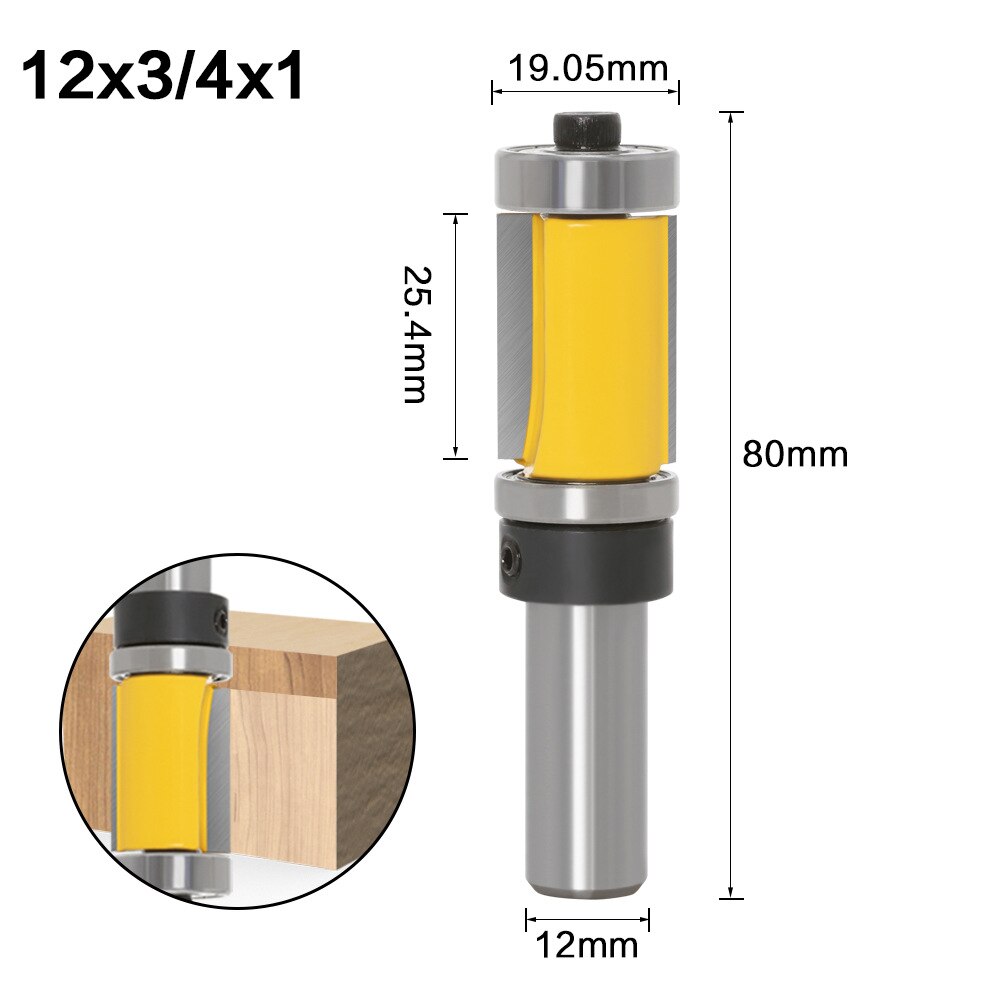 Fresa de mango de 1/2 &quot;, 12,7 MM, 12MM, tallado de madera, enrutador de corte al ras, broca de rodamiento superior e inferior, 1-1/2&quot; H, corte para carpintería, 1 ud.: 05