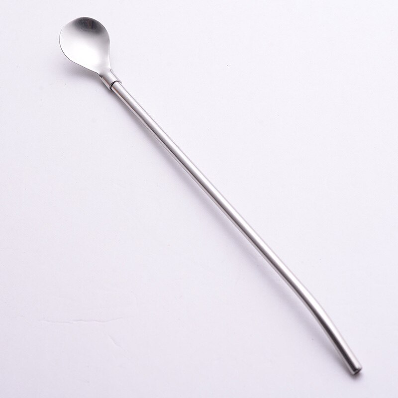 Eco Friendly 304 Stainless Steel Reusable Straws Spoon Beer Drinking Straws Coffee Straws Spoon 190mm: Sliver Style A