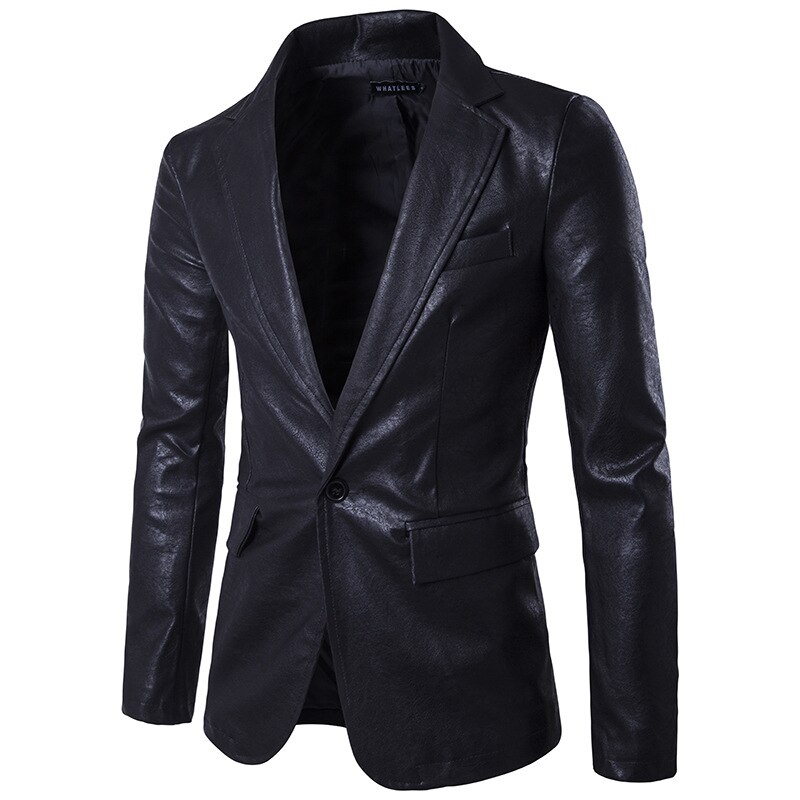 Herren Anzug Jacke Beiläufige Dünne Motorrad Faux Leder Anzug Homme verrotten PU Leder Kleid Blazer Männer Nizza Flut Hochzeit Party: BX307 Schwarz / XXL