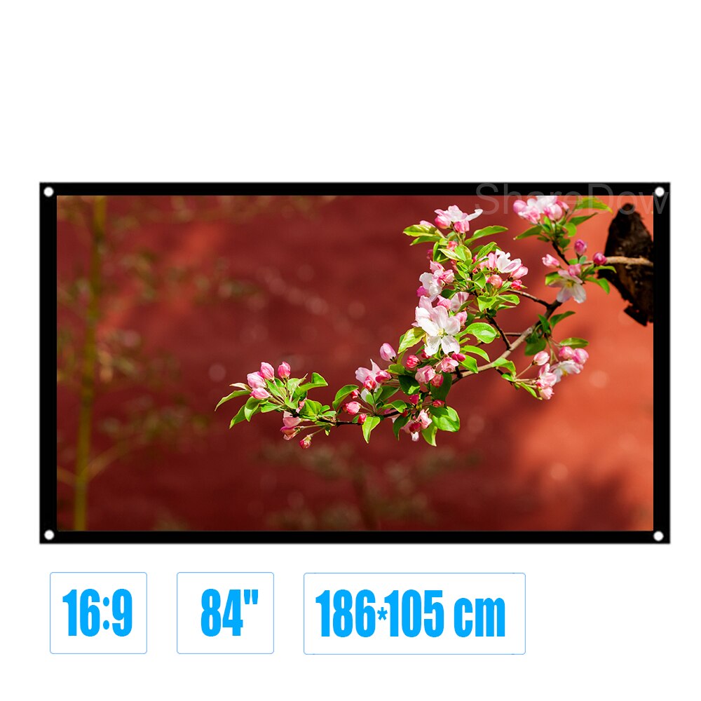 84inch 16:9 Simple Projector Screen Matte White Fabric Fiber Glass Wall Mounted Screen for Home Theater Bar