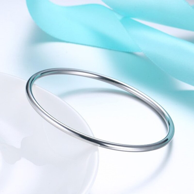 Hoge Gepolijst Simple Bangle Voor Vrouwen Rvs Handgemaakte Sieraden Verjaardagscadeaus: silver