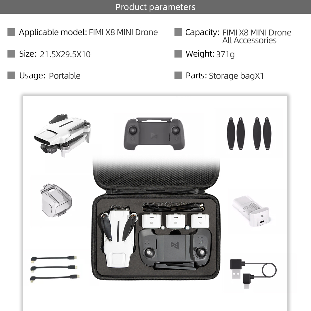 For Fimi X8 Mini Drone Shoulder Bag Portable Storage Bag Handbag Waterproof Carrying Case Box Hard Cover Accessories