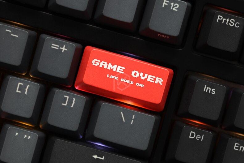 Novelty Shine Through Keycaps ABS Etched, Shine-Through game over black red custom mechanical keyboard backspace
