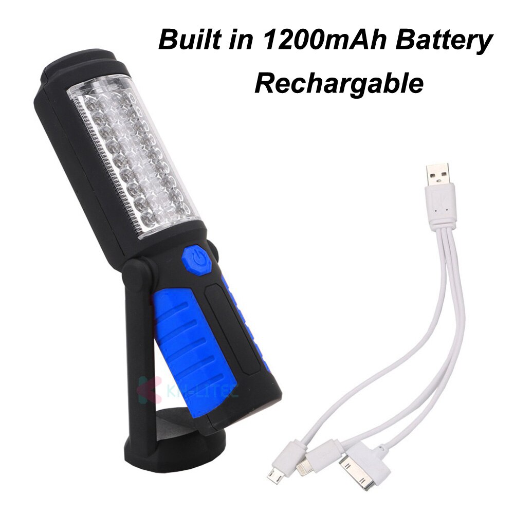 USB Charging/3*AA 36+5LED Magnetic Work Hand Flashlight Emergency Inspection Work Torch Light Hook Magnet Portable Lanterns: USB Charging Blue