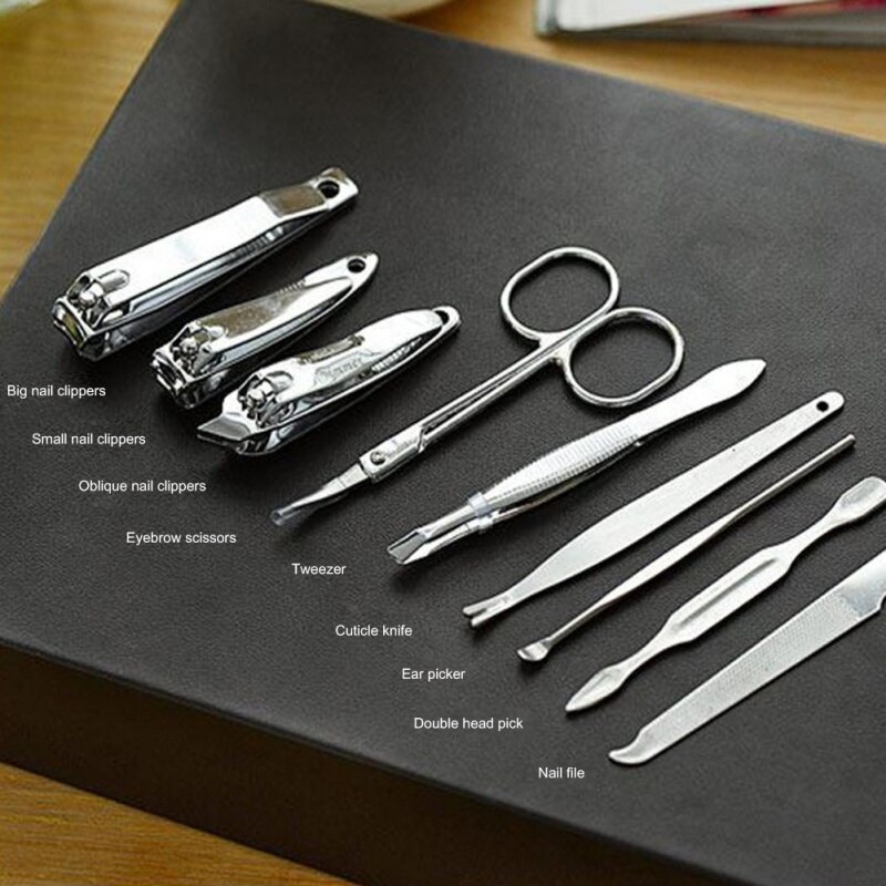 9Pcs Nail Cutter Set Nagelknipper Set Lederen Tas Roestvrij Staal Nagelknipper Manicure Beauty Tool Nail Cutter Pedicure vinger