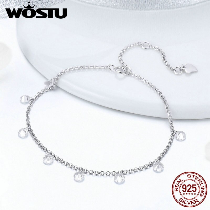 Wostu nova marca real 925 sterling silver minimalismo ajustável pulseiras de corrente para mulheres jóias finas presentes aniversário cqb103