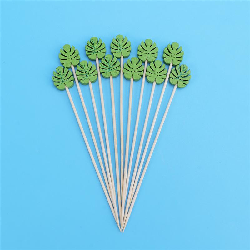 100 st tandpetare trä miljövänliga chic praktisk sköldpaddsblad formad grön cocktail pick mat pinnar frukt pick för hemmet