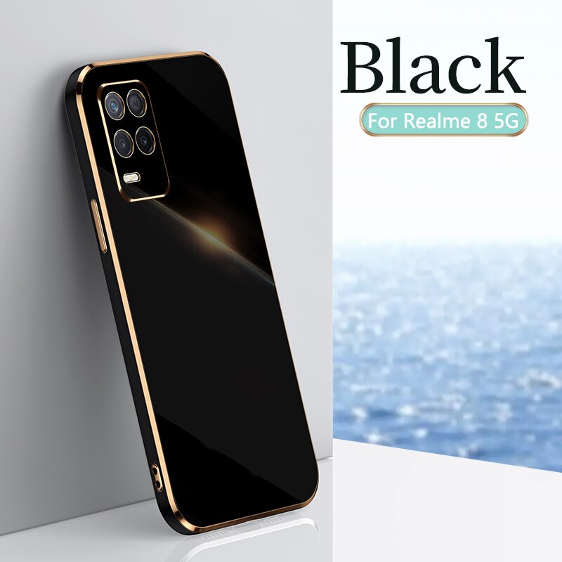 Electroplating Straight Edge Protective Case For Oppo Realmy 8 Pro Anti-Knock Back Cover For Realmi 8 Realmy8 8Pro 4G 5G Fundas: For Realme 8 Pro / Black 1