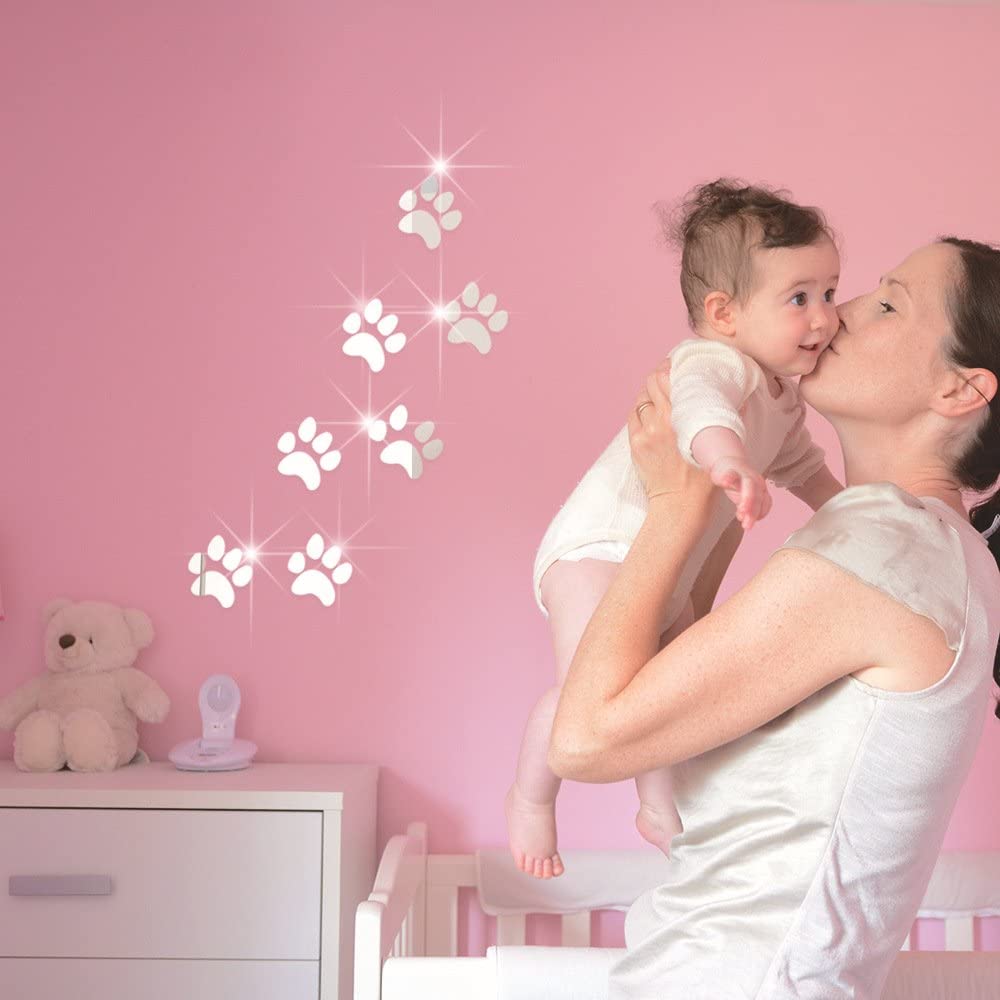 Hondenvoetafdrukken acryl muursticker kunst muurstickers woondecoratie kinderkamer zilver